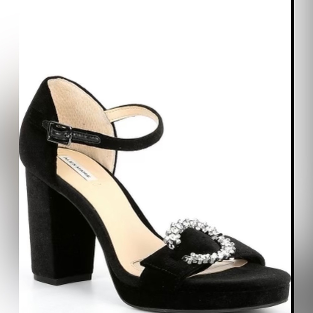 Women’s Black Velvet Jewel Buckle Detail Open Toe Platform Dress Sandals